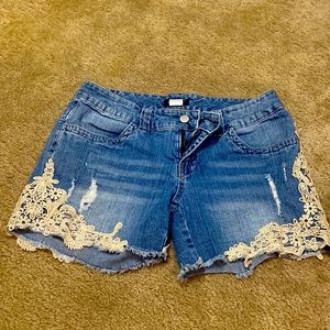 Distressed jean shorts